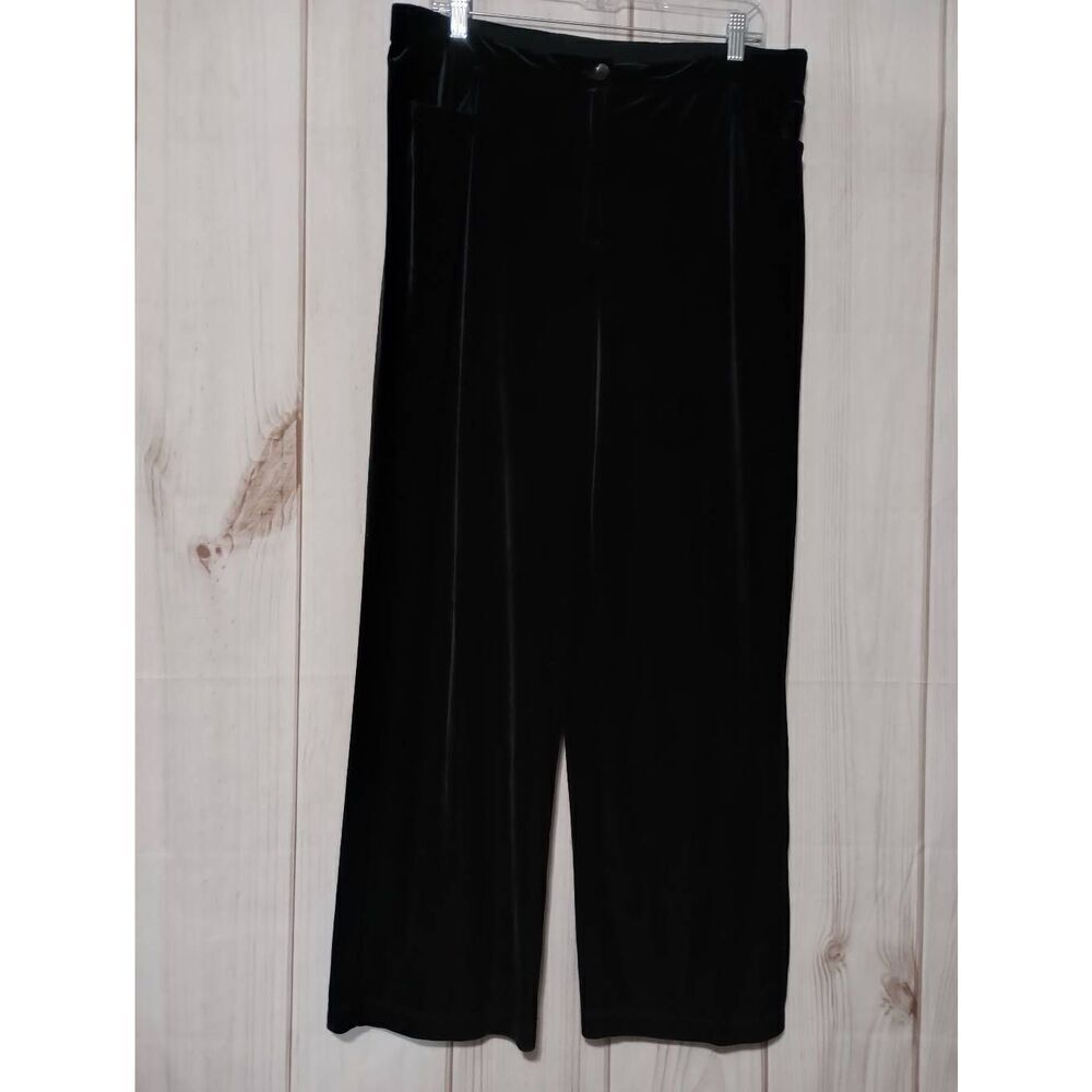 Chicos Black Velvet Wide Leg Pants Size 3 Short Stretch SZ Lg Formal Evening